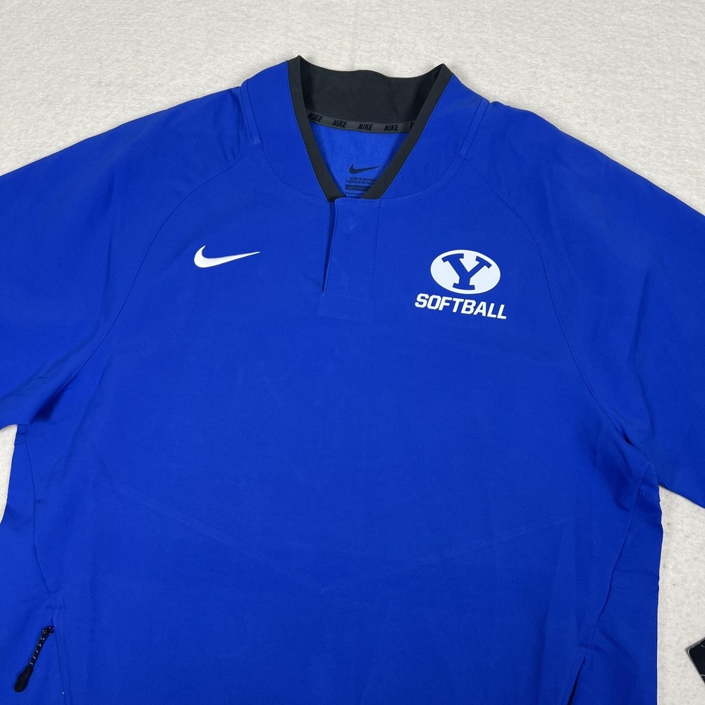 Nike BYU Cougars Softball Pullover Jacket‎ Mens Small Blue NCAA Short Sleeve